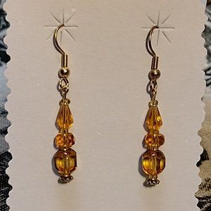🖐Amber & Yellow Glass Bead Wire Earrings